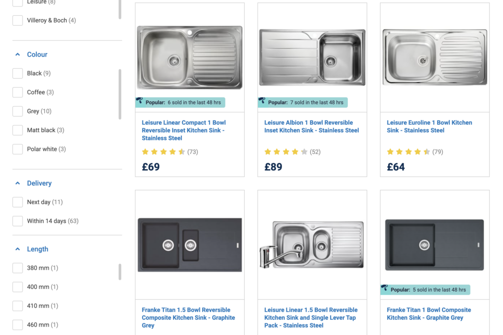 Wickes webpage product listing page