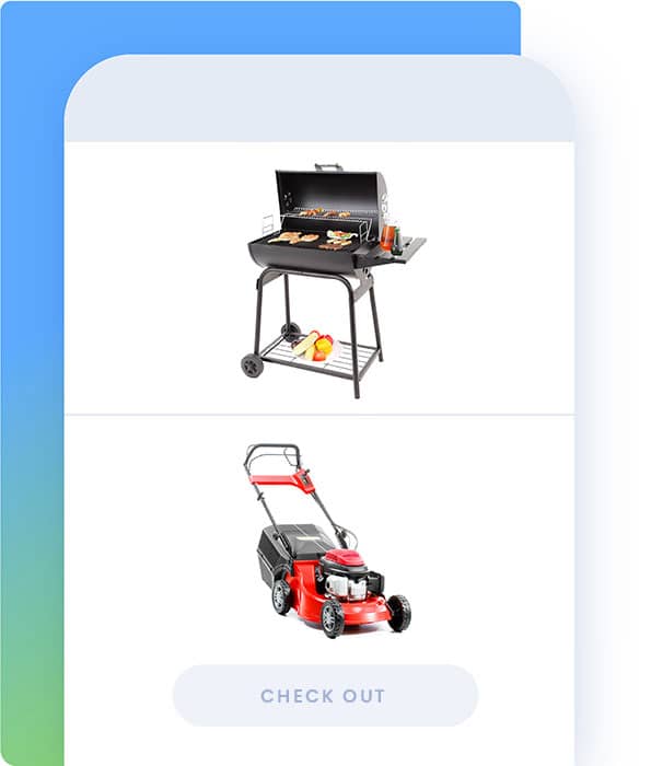 Check out graphic with a bbq grill and lawn mower