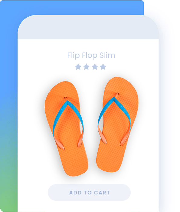 Flip flop product on webpage with 'add to basket' button