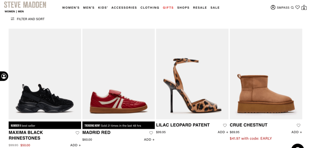 Steve madden PLP page