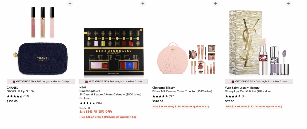 gift guide social proof bloomingdale's
