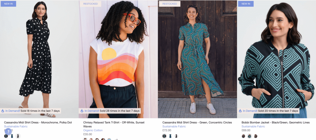 Sugarhill Brighton PLP with Taggstar's Social Proof Messaging