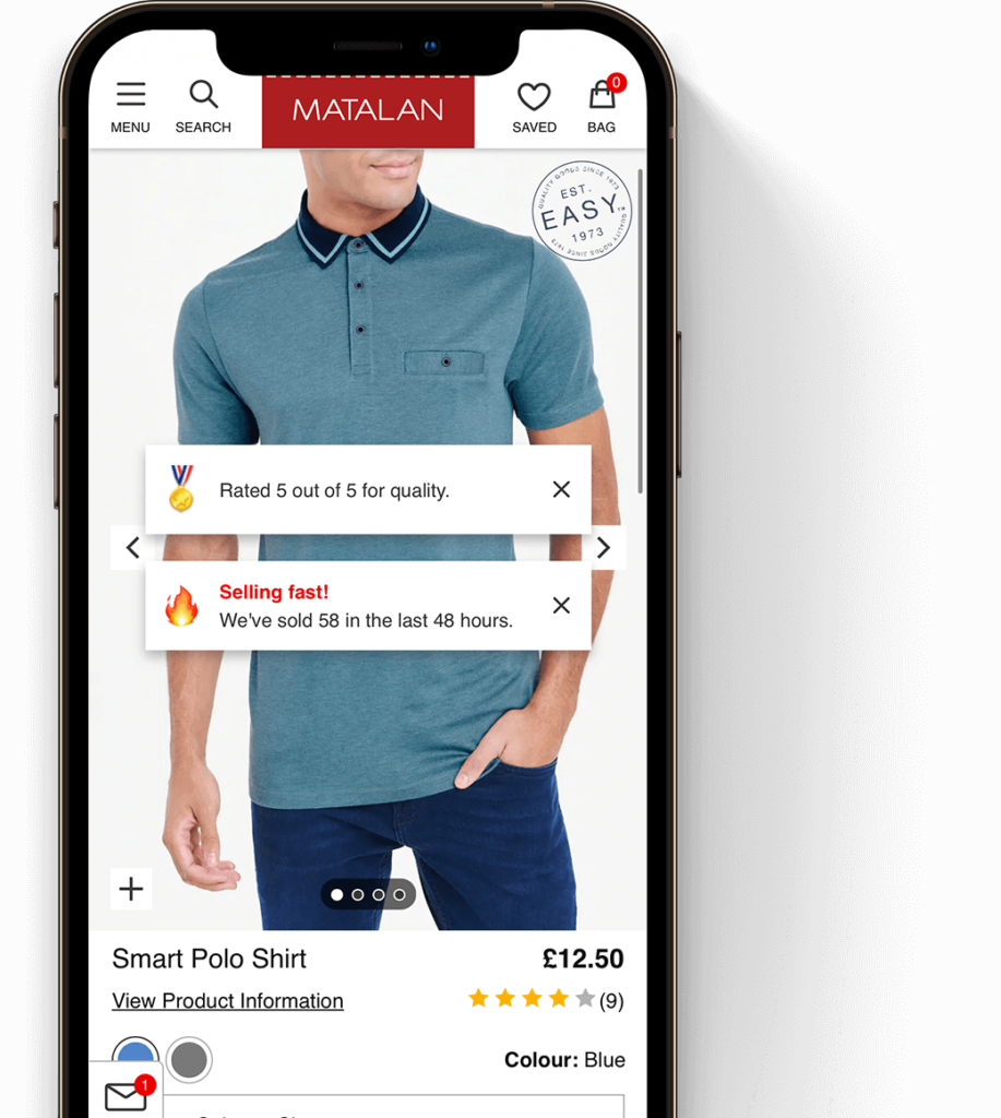 Matalan combining different sources of social proof data into their social proof messages with Taggstar's solution