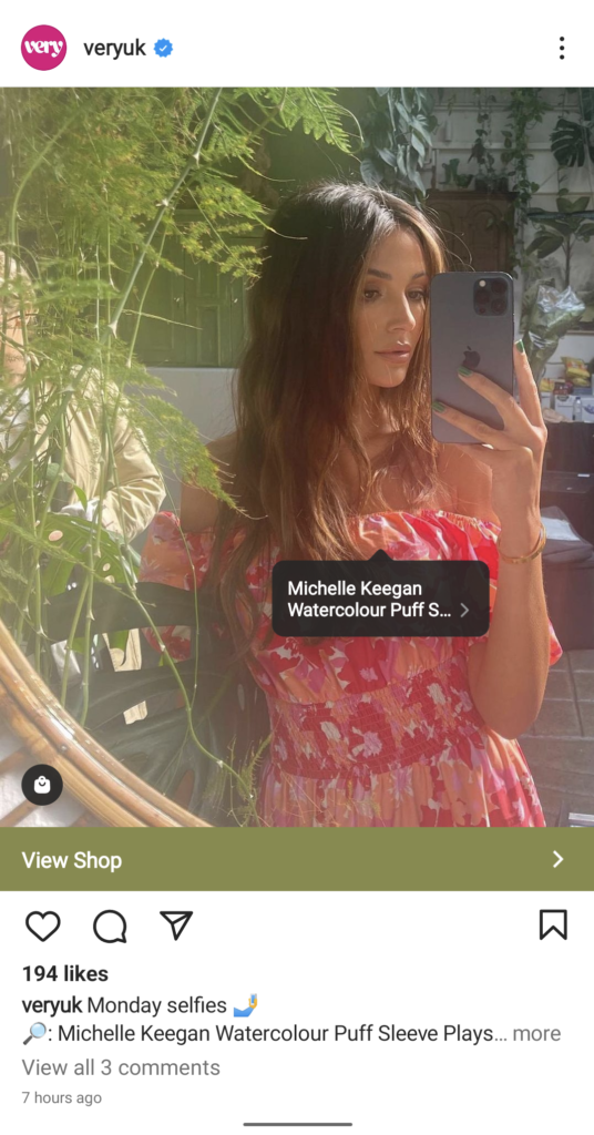 Michelle Keegan clothing range for Very.com using Instagram social commerce