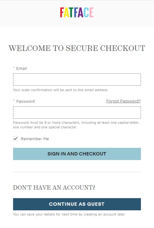 Example of a guest checkout option from FatFace
