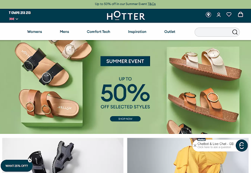 Example of persuasive design in eCommerce from Hotter.com