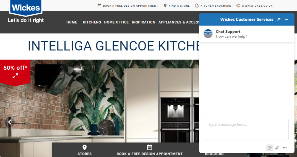 Online chat support to support eCommerce customers from Wickes