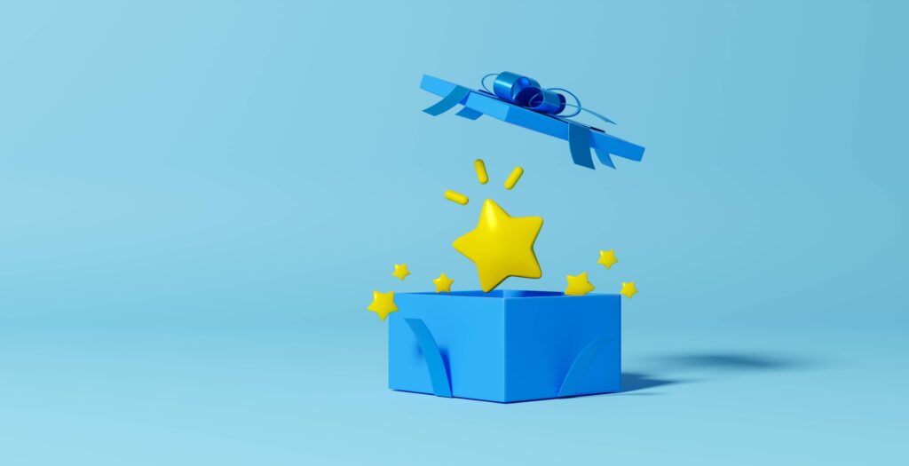 Graphic showing a present opening a star