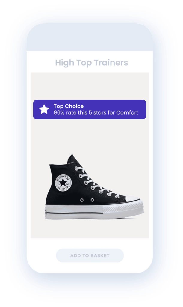 High top trainers in a phone graphic. "Top choice". 