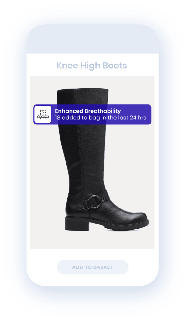 Knee high boots in phone graphic. "Enhanced breathability"