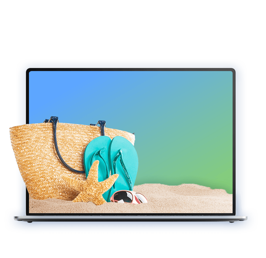 Beach products in a laptop graphic