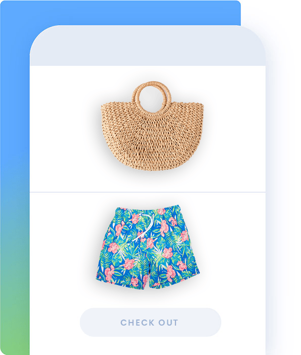 Basket and swimming shorts at checkout page