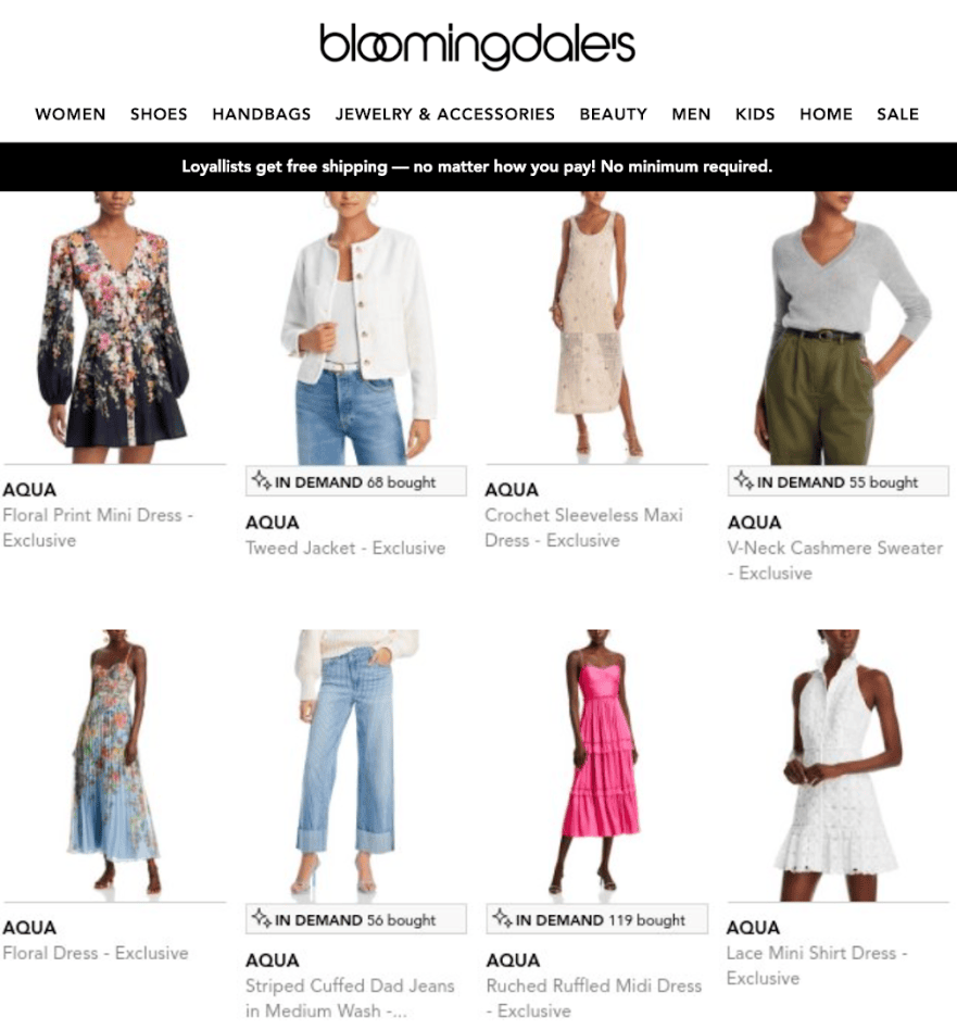 bloomingdale's use Taggstar social proof in emails 